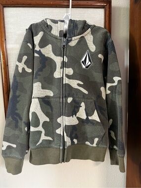 Volcom Kids Olive & Black Camo Zip Hoodie